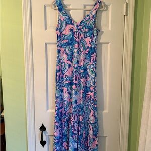 Lilly Pulitzer Blue and Pink Floral Midi Dress
